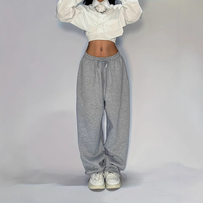 Korean Style Y2K Gray Fashion Casual Jogger Sweatpants Loose Straight-Leg Wide Leg Pants