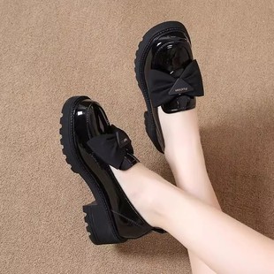 Soft Leather Spring and Summer New Loafers Patent Leather Bow Single-layer Shoes Women's Thick Heel Thick-soled British Style Joker Small Leather Shoes