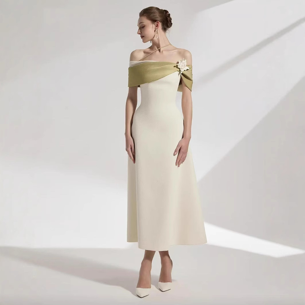 2025 Summer Fashion Elegant Off-Shoulder Strapless Two-Tone Evening Dress for Women