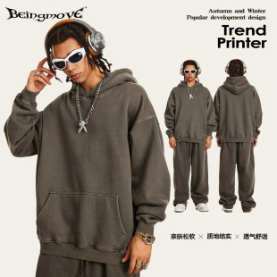 2025 Autumn and Winter American Fashion Brand High Quality Loose Basic Retro Washed Velvet Sweatshirt Casual Suit for Men