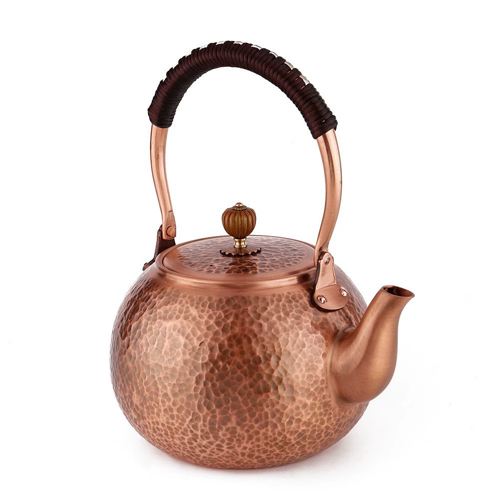 Полный комплект медных чайников из чистой меди, чайники из чистой меди вручную отбеленные для кипячения воды, ретро бытовые чайники для кипячения, ручки против ожогов оптом