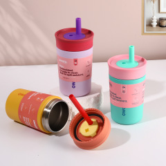 新しい owala カップ 12oz304 ステンレス鋼魔法瓶カップ小容量子供用シリコーンポータブルスポーツストローカップ