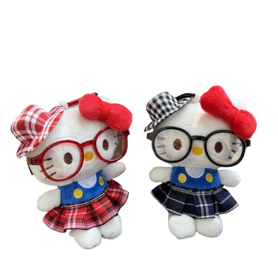 체크 치마 고양이 봉제인형 키링 가방 장식