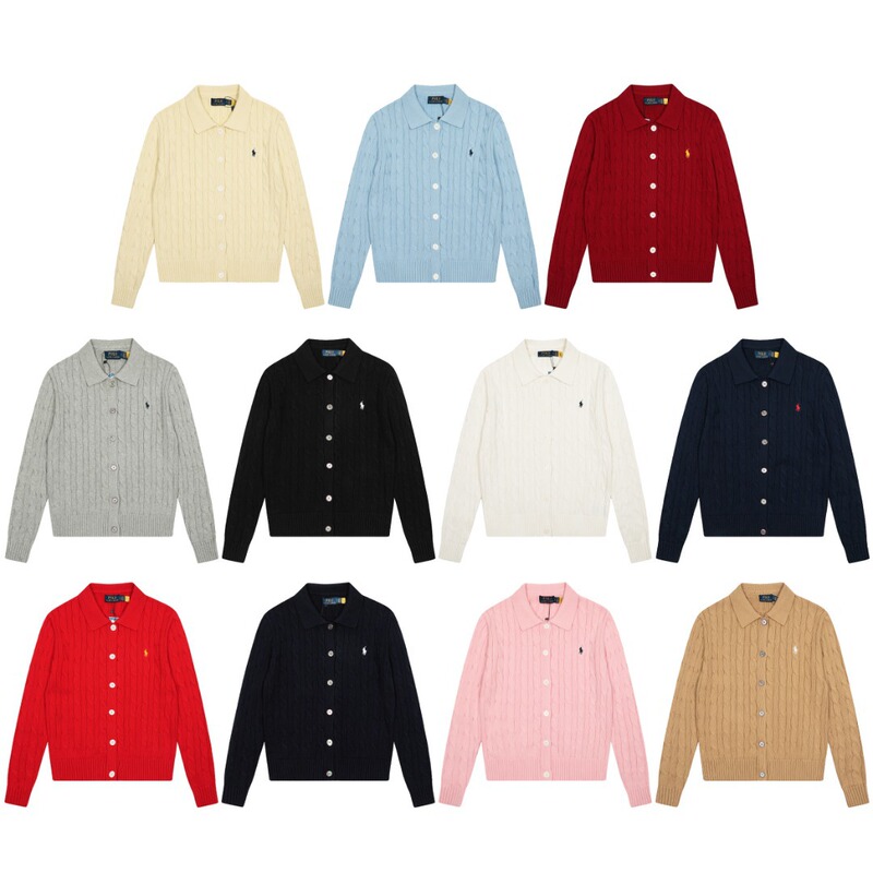 New Autumn and Winter Ralph Lauren Cardigan with Pony Embroidery, Classic Lapel Cardigan, Basic Versatile Cable Knit Jacket