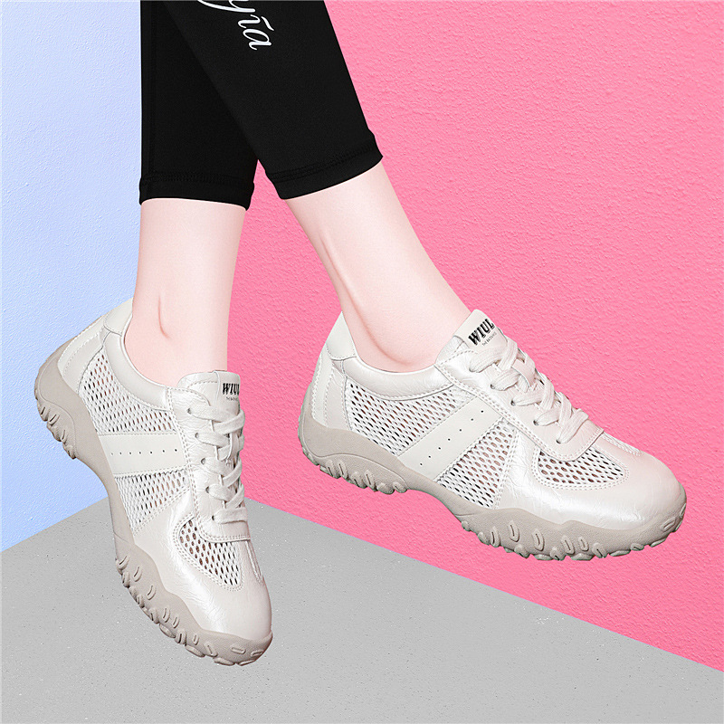 Giày sneaker nữ đế dày lưới da thật thoáng khí mùa hè 2025 phong cách Đức Huấn — Lưới JST 7233m màu, Lưới vàng JST 7233
