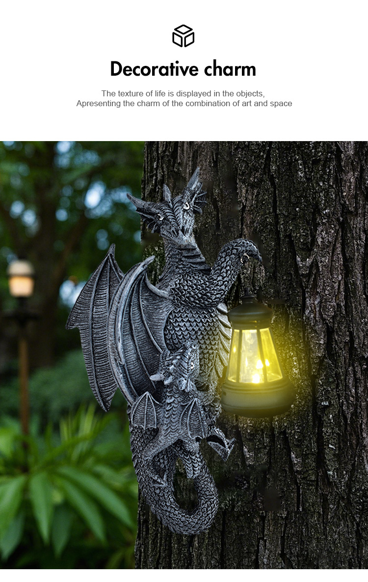 Solar Powered Dragon Wall Light Garden Sculpture Decorative Lamp_voghion.com