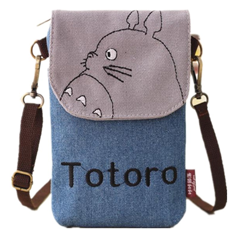 Canvas Crossbody Women's Bag Distinctive Creative Cartoon Hand Carrying Crossbody Dual-purpose Fabric Large Screen Mobile Phone Bag