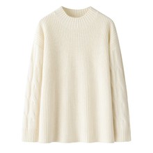 宽松直筒型纯山羊绒女式半高领羊绒衫冬季470克大码加厚百搭毛衣