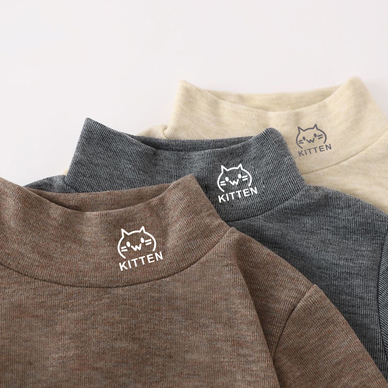 儿童德绒打底衫秋冬卡通印花新款男女童学生半高领中大童上衣潮