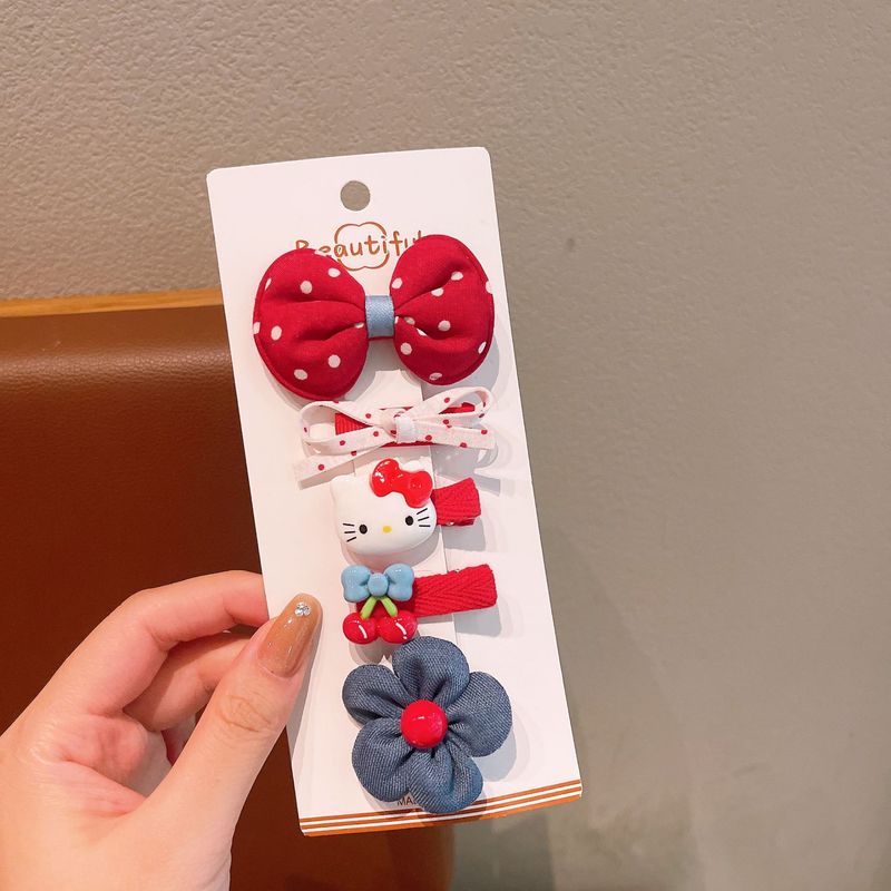 新款儿童红蓝撞色hellokitty猫咪发夹小女孩刘海发夹女童花朵发卡|undefined