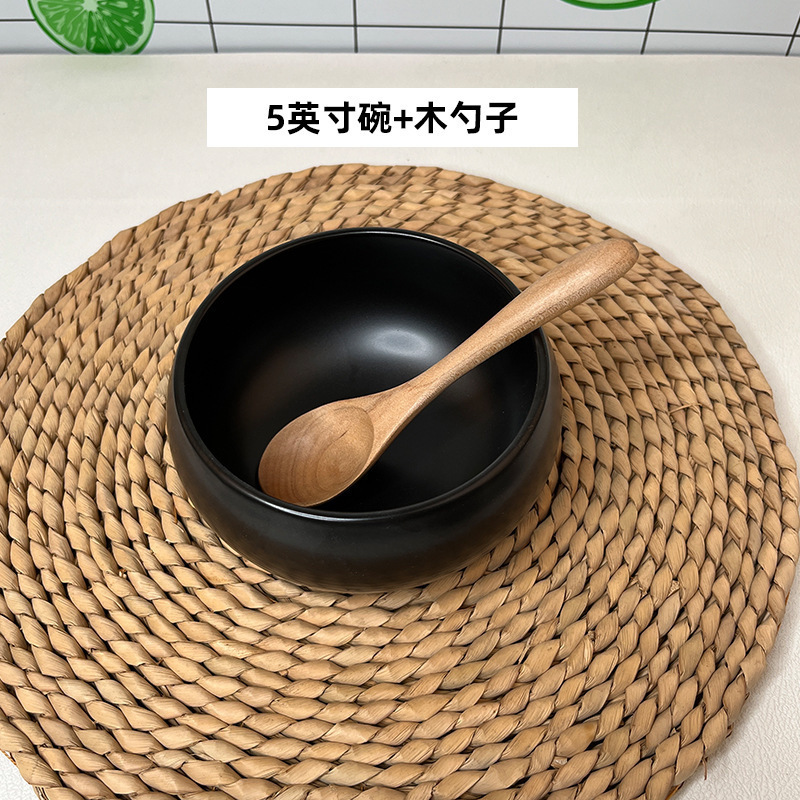 5寸純黒陶磁修行用品出家僧坊主鉢お盆居士菜食鉢碗黒円形深碗|undefined