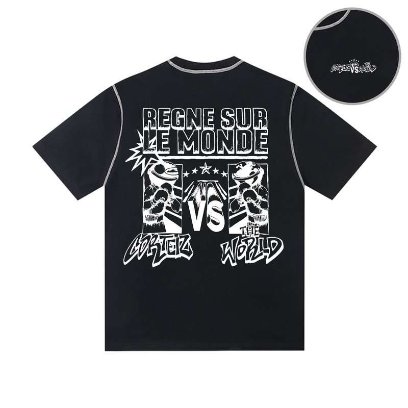 Hes Summer Men's Pure Cotton Sweat-Absorbent Topstitch T-Shirt Printed Boxer Spot Cut Out Short-Sleeved T-Shirt