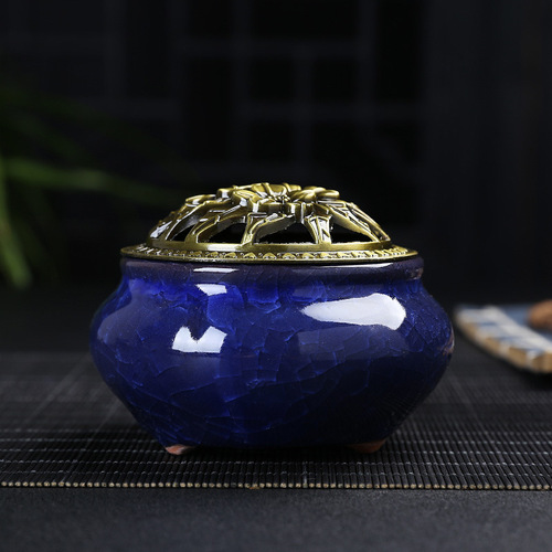 Ceramic incense burner sandalwood incense burner porcelain with kiln change blue incense burner ice crack celadon incense burner pagoda incense mosquito incense burner small incense burner wholesale
