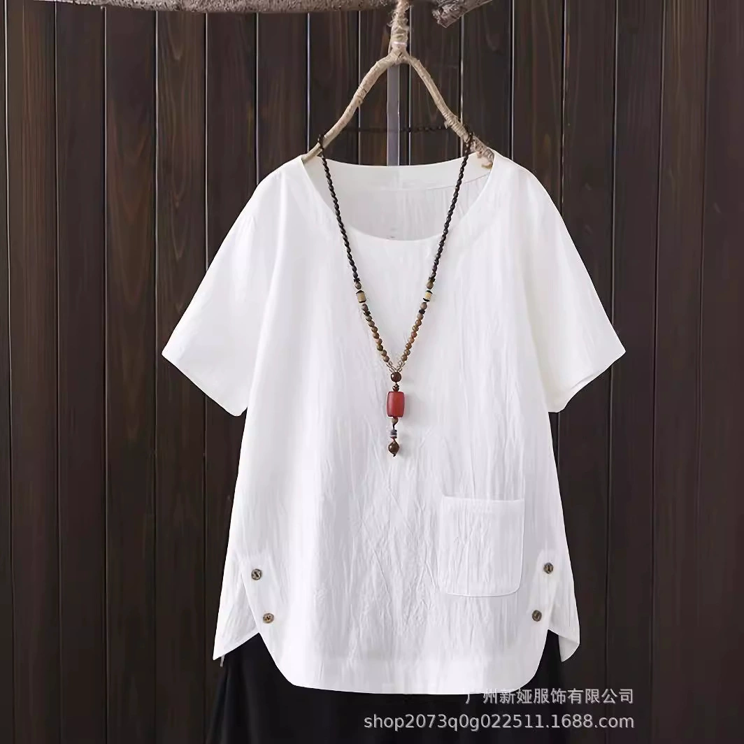 Летняя новая модель большого размера повседневная свободная хлопчатобумажная футболка с короткими рукавами