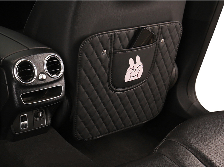 Cartoon Anti-Kick Pad for Car Seat Back, Rabbit and Dog Embroidered Anti-Kick Mat, Car Seat Cushion Cartoon