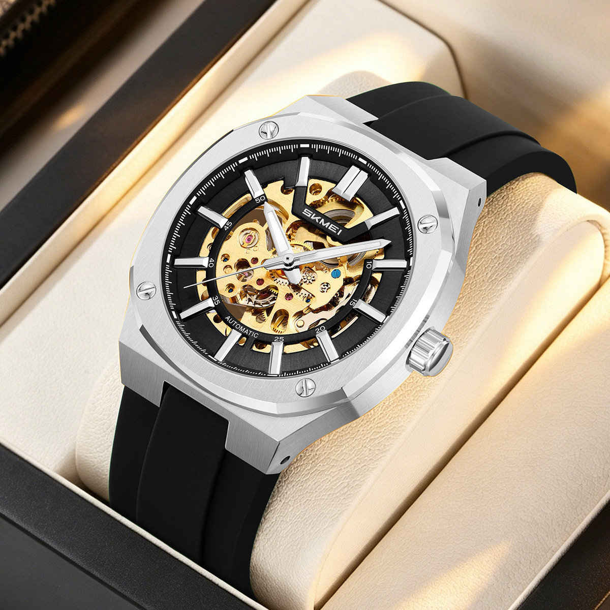 Momento de relojes mecánicos mecánicos automáticos huecos de silicona impermeable correa relojes de hombre comercio exterior personalizado mayorista