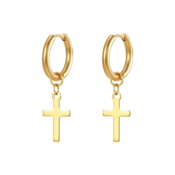 Hanging cross earrings gold MS-054