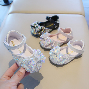 Girls' Princess Shoes 2024 Autumn Children's Dance Shoes Diamond Shoes Little Girl Performance Shoes Bow Baby Single Shoes