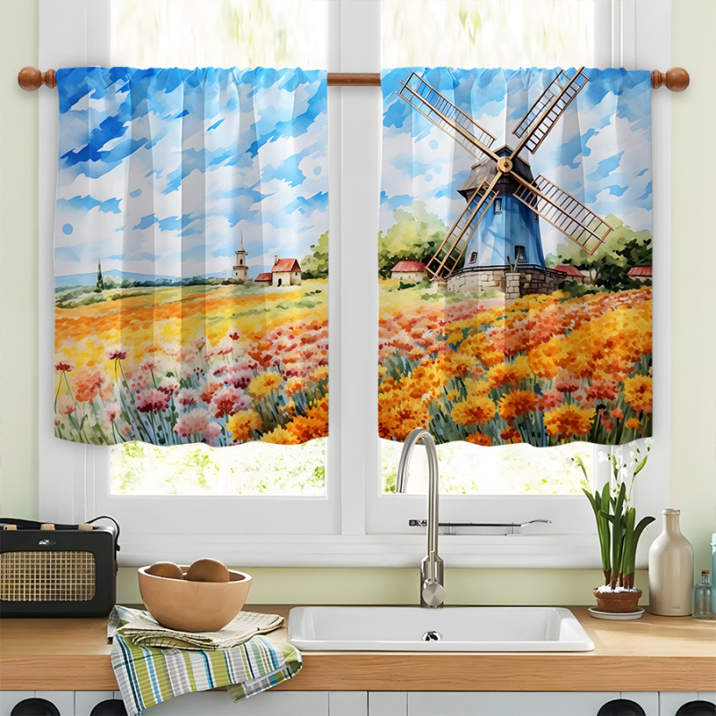 2pcs kitchen short curtain cross-border hot selling factory direct supply 3D digital printing waterproof and oil-proof 2pcs kitchen short curtain cross-border hot selling factory direct supply 3D digital printing waterproof and oil-proof