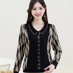 一件代发2025秋季新款时尚拼色娃娃领洋气百搭长袖打底衫上衣女