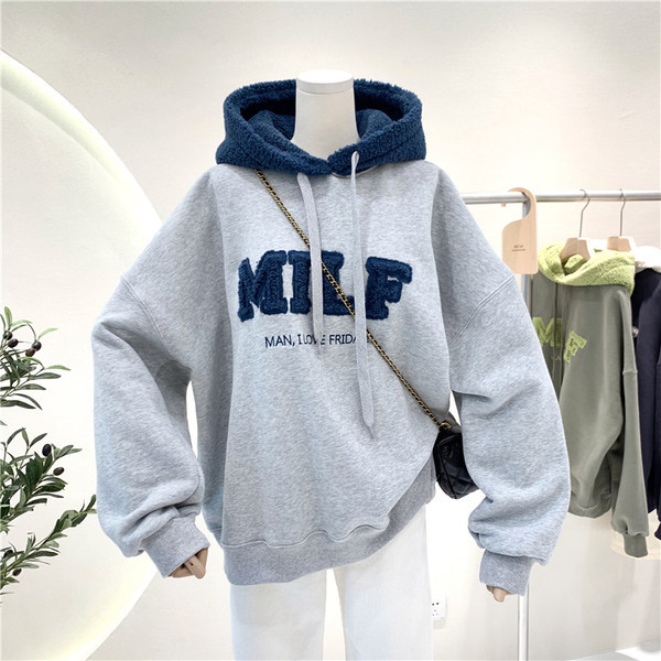 Damenbekleidung Lammfell Kapuzenpullover Damen locker Herbst und Winter plus Samt verdickt_voghion.com