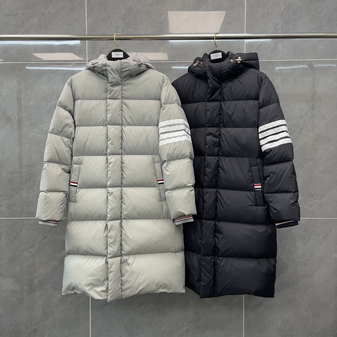 潮流TB冬季新款经典条纹四杠连帽长款大被子羽绒服外套男女情侣款