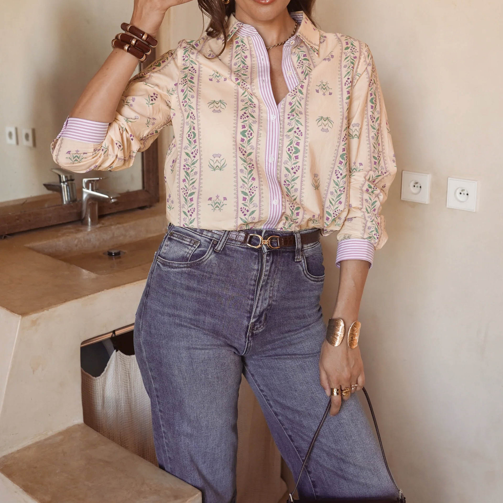 Comercio exterior de mujeres europeas y americanas camisa de manga larga francesa retro flor de corte de mujeres europeas y americanas camisa de nicho de diseño recto image 4