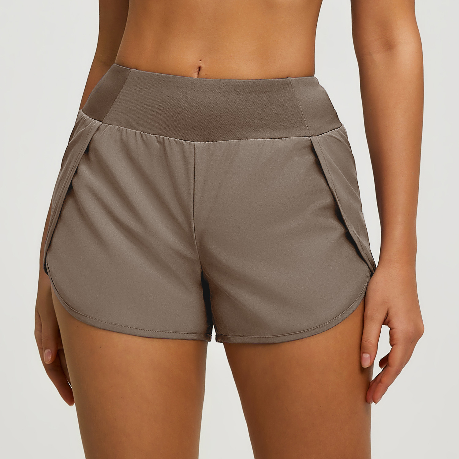Pantalones cortos deportivos de dos piezas falsos, muy vendidos para comercio transfronterizo, para mujer, con bolsillos laterales antiexposición, ajuste holgado, para correr, fitness, yoga