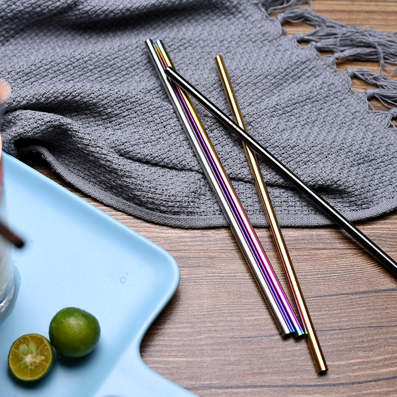 Cross-border direct sales food-grade 304 stainless steel straw set, children and adult 316 stainless steel colored metal straws