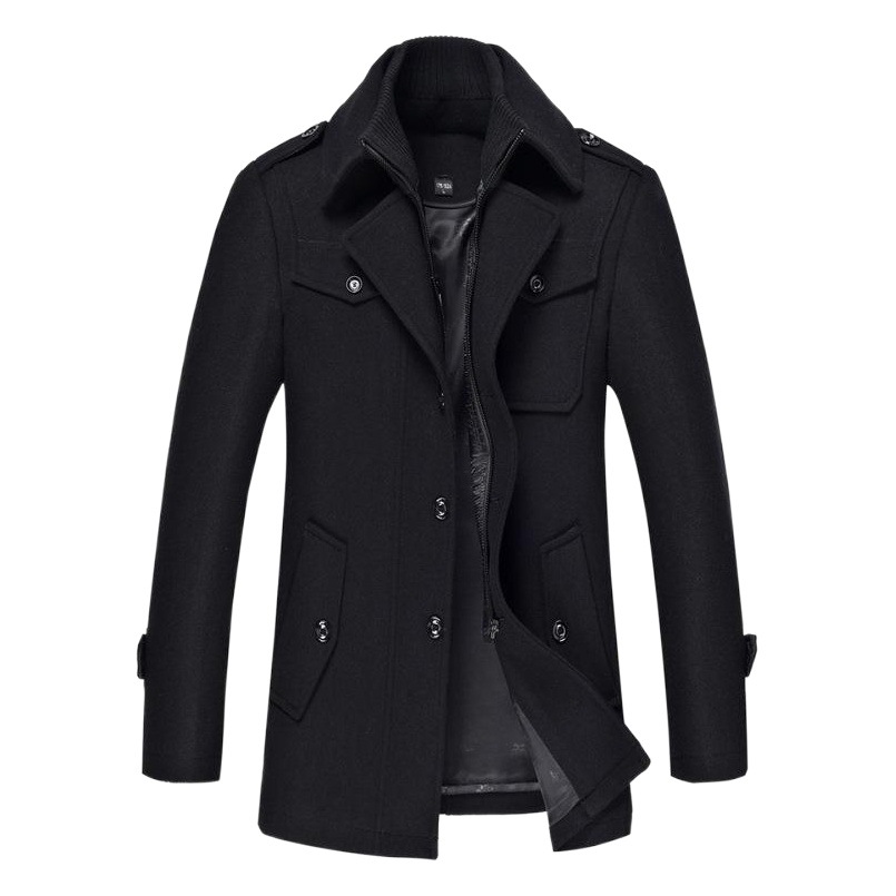 Transfronterizo dedicado otoño e invierno abrigo de lana de los hombres de doble capa cuello protección media longitud trinchera abrigo de lana casual para hombres