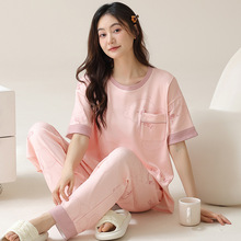 月子服夏季薄款产后短袖长裤大码孕妇哺乳睡衣女怀孕期家居服套装