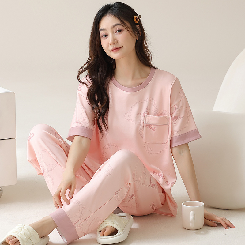 Postpartum Clothing Summer Thin Short-Sleeved Long Pants Plus Size Maternity Nursing Pajamas Women's Pregnancy Home Wear Set Postpartum Clothing Summer Thin Short-Sleeved Long Pants Plus Size Maternity Nursing Pajamas Women's Pregnancy Home Wear Set