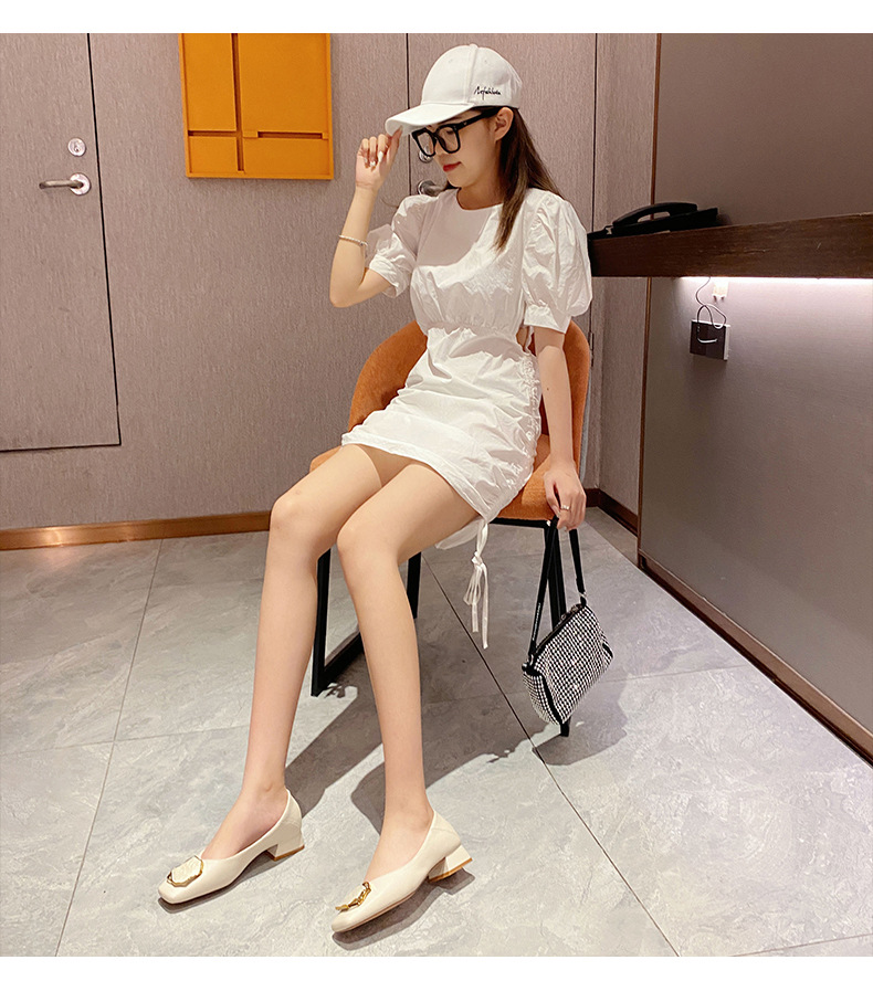 Elegant Women's Leather Dress Shoes Square Toe Thick Low Heel_voghion.com