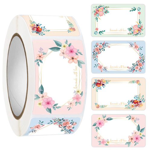 500 sheets/rolls floral rectangular stickers with handwritten labels, exquisite gift packaging decoration, self-adhesive labels