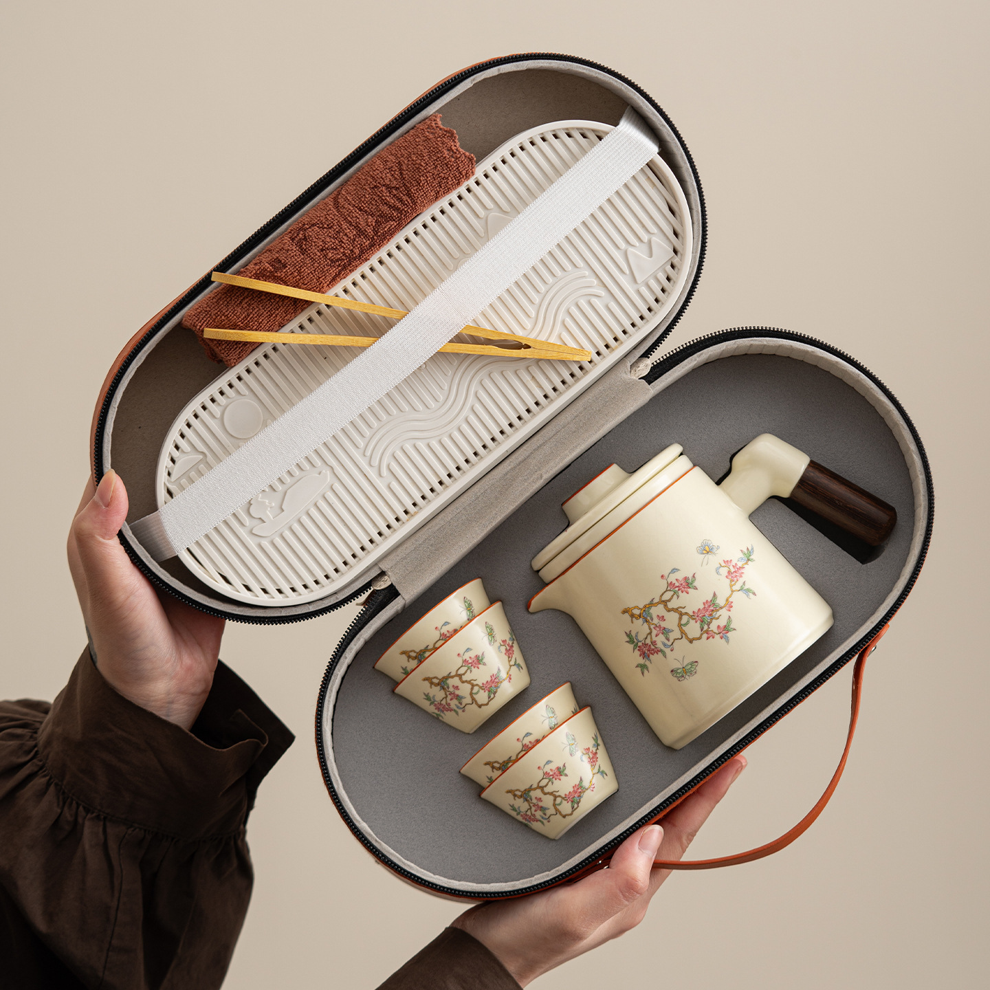 Ruyao Travel Tea Set Portable High-end Ruyao Porcelain Quick Tea Cup Outdoor Tea Set Personal Use Kung Fu Tea Cup