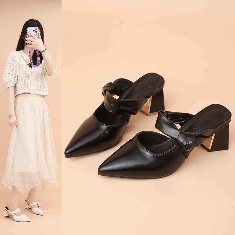 Light Luxury One-Strap High-Heeled Sandals for Women, 2026 Summer New Style, Outdoor Wear, Closed-Toe, Chunky Heel, Half-Slipper Sandals, Mules Light Luxury One-Strap High-Heeled Sandals for Women, 2026 Summer New Style, Outdoor Wear, Closed-Toe, Chunky Heel, Half-Slipper Sandals, Mules
