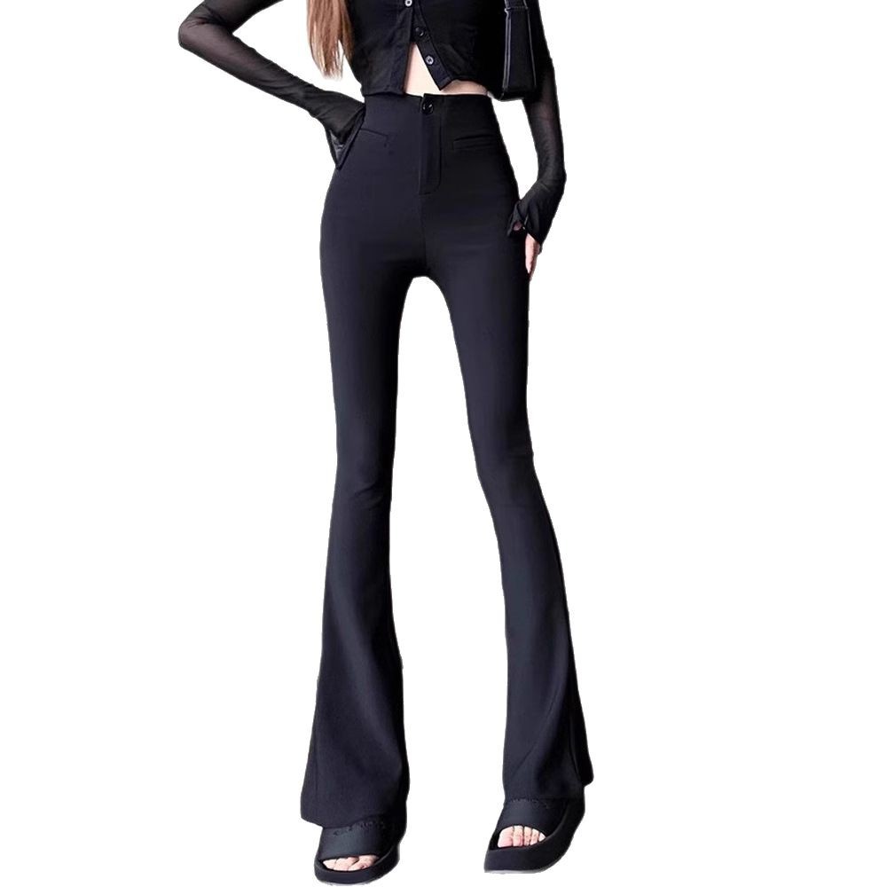 Pantalones de boquilla negras de cintura alta de mujer delgada delgada trajes de pluma micro-Lamar Pantalones de boquilla 2025 nuevo ocio de primavera y otoño