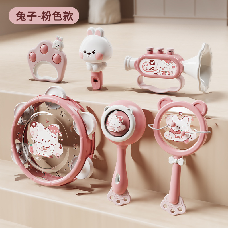 작은 분홍색 토끼 딸랑이 [6종 세트] 영어 컬러 박스