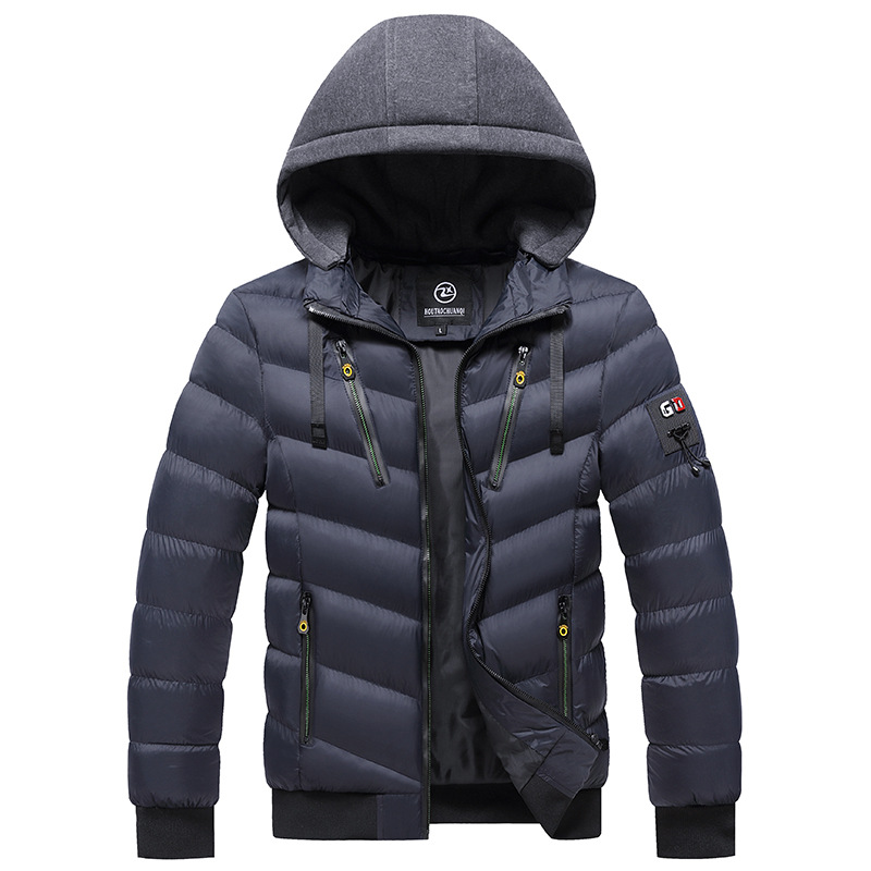 Abbigliamento da uomo in cotone imbottito giacca con cappuccio per ragazzi, spesso caldo cotone imbottito abbigliamento antivento colore abbinato giacca imbottita in cotone tempo libero marea_voghion.com