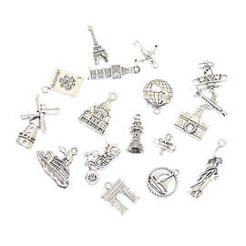 17款混 古银色现代铁塔飞机船车仿真建筑合金小吊坠 DIY饰品配件