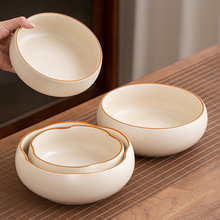 汝窑茶洗家用大号茶洗缸开片水盂水洗杯洗茶道配件笔洗花瓣建水缸