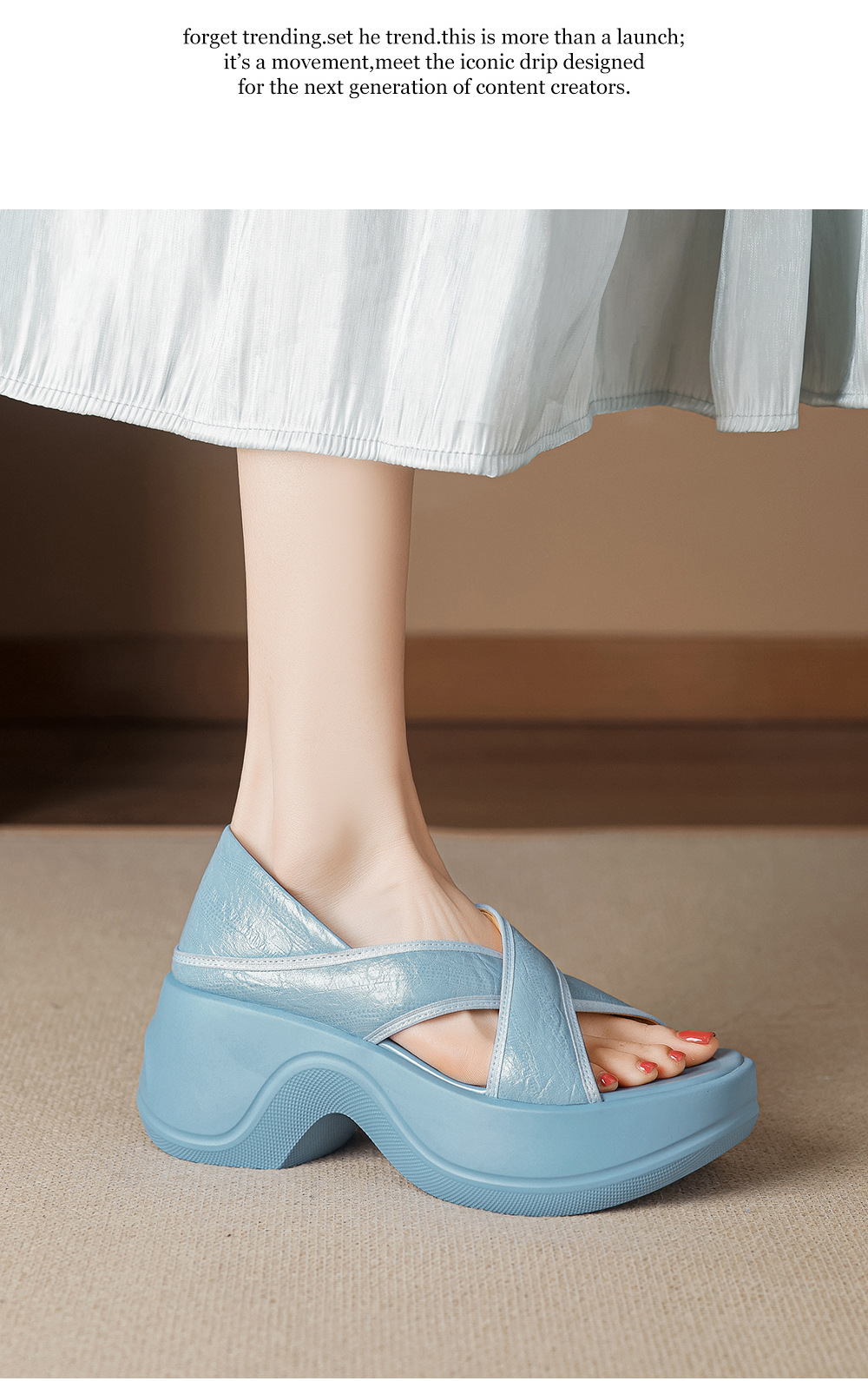 Sandal nữ đế xuồng cao gót 6cm mũi hở phong cách La Mã da thật — màu đen, màu xanh hồ chi tiết 12