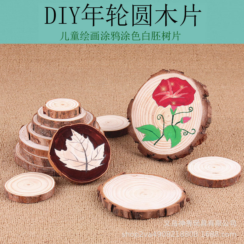 1 pequeña pila de madera redonda pieza de madera bricolaje pieza de madera decoración anual redondo pieza de madera cruda pieza de pino accesorios de tiro pintado a mano pieza de madera pintura