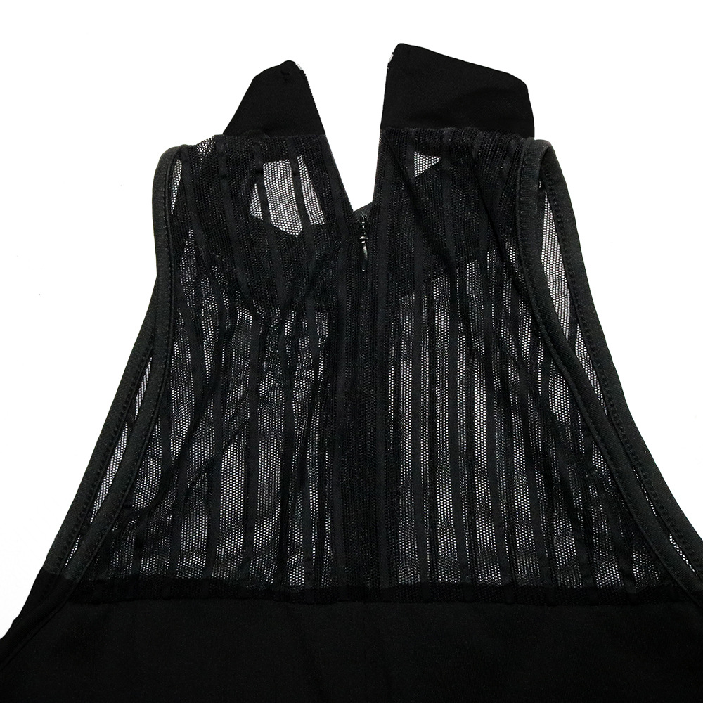 Sexy Bold Stripes Mesh See-through Sleeveless round Neck Jumpsuit for Women