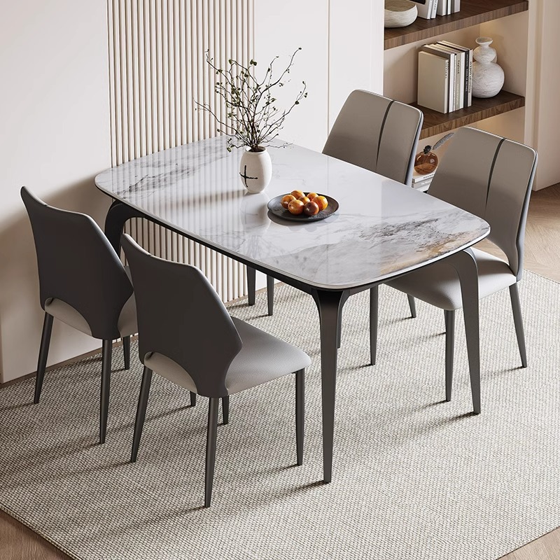 Mesa de comedor de tabla de roca retráctil de lujo ligera para hogares pequeños, simple y redonda, mesa de comedor plegable y silla combinada redonda