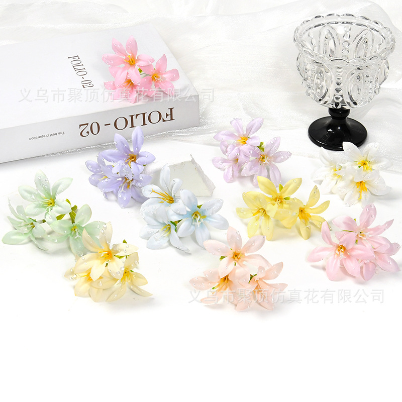 Dewdrop Artificial Three-Lobed Lily Wedding Flower Wall Arrangement Decorative Flower Artificial Dew Lily Flower Head Accessory