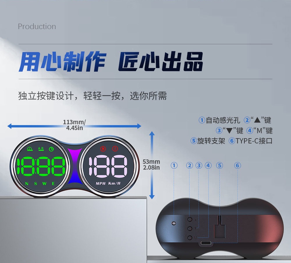 New dual-dial HUD head-up display speedometer with KM/MPH speed switch, direct from the manufacturer, G27