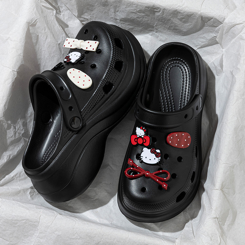 Thick-Soled High-Heeled Sandals for Women, Clogs for Outdoor Wear, Slip-On Beach Shoes, Home Slippers, Women's Closed-Toe Slippers