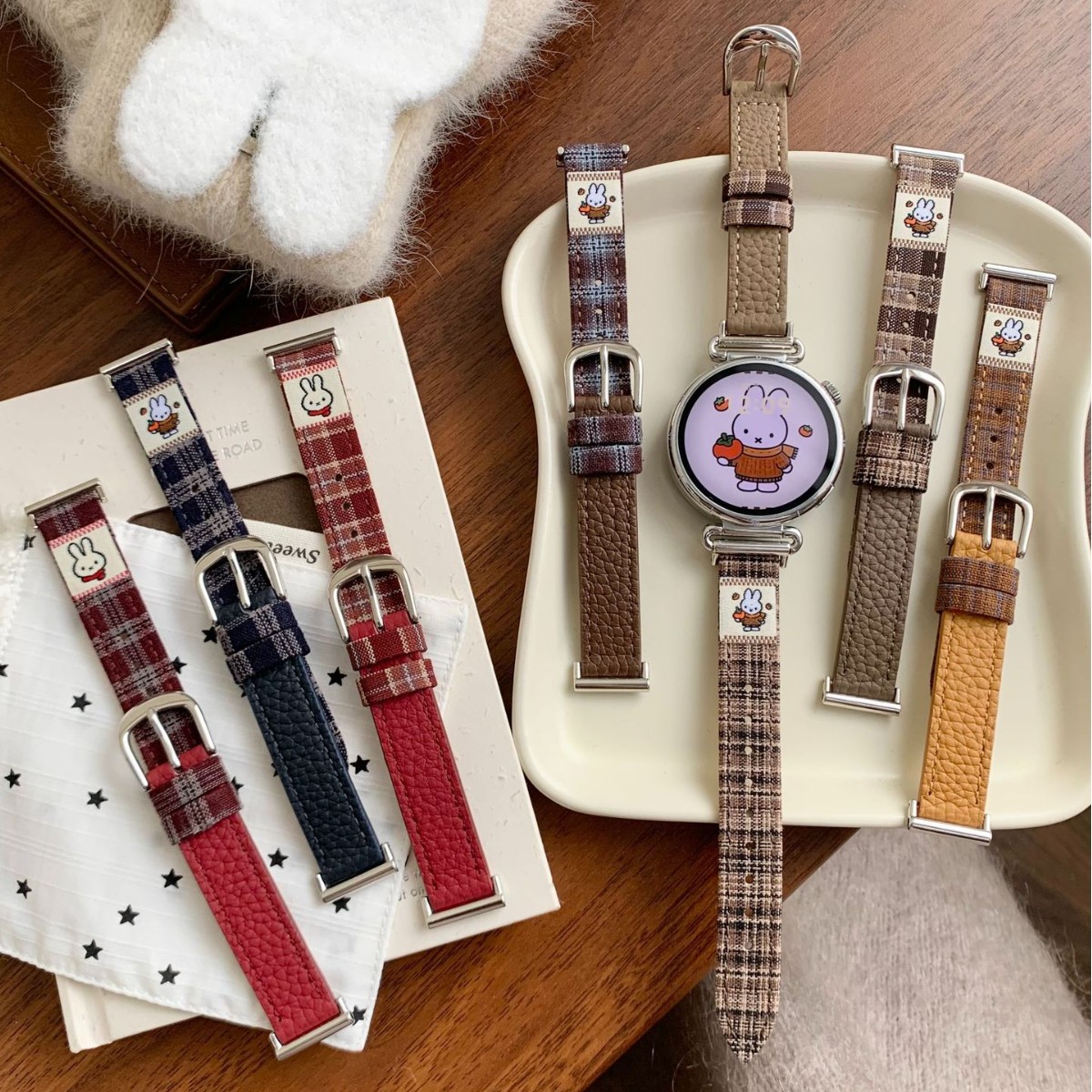 Suitable for Fit4/3 Huawei Gt6 Watch Strap Gt 5m Feitu Plaid Watch4 Pebbled Leather Xiaomi 9Pro