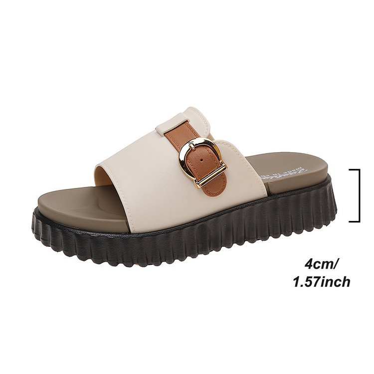 Soft And Bouncy Flip Flops With Contrasting Colors, Featuring A Belt Buckle Detail, Flat Casual Open Toe Sandals_vogvips.com